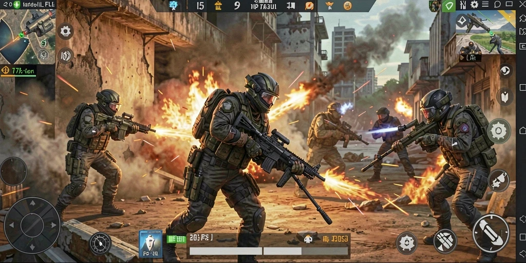 Tampilan gameplay menarik dari 77RP dengan aksi pertempuran FPS.