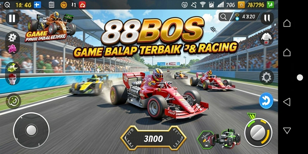Tampilan aksi seru dalam gameplay balap 88BOS.