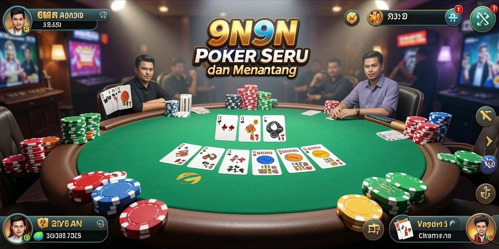 Gameplay seru di 9N9N dengan banyak pemain poker.