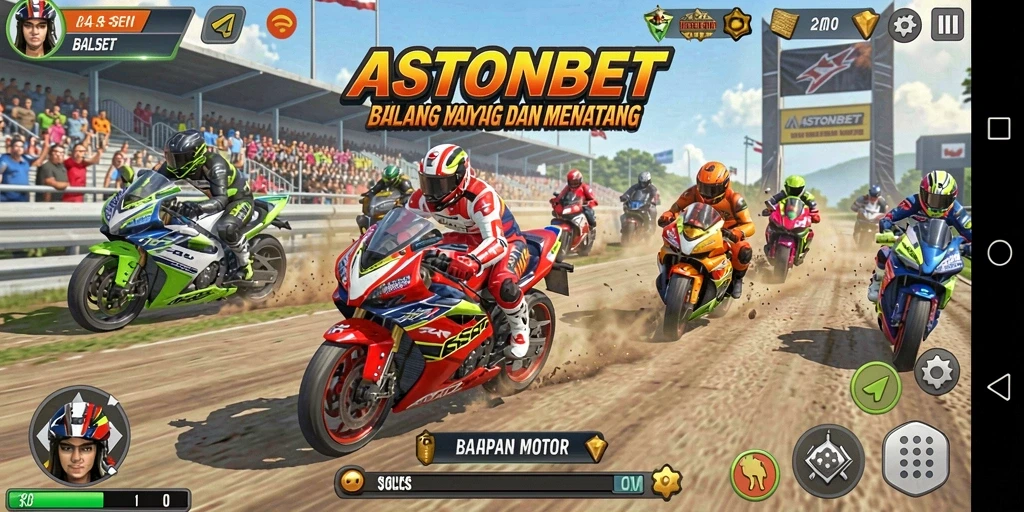 Screenshot gameplay menunjukkan aksi balapan yang mendebarkan di ASTONBET.