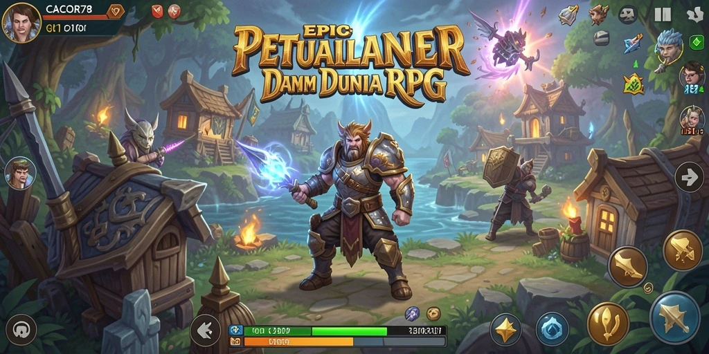 Screenshot utama CACOR78 menampilkan pertarungan epik dalam permainan RPG.