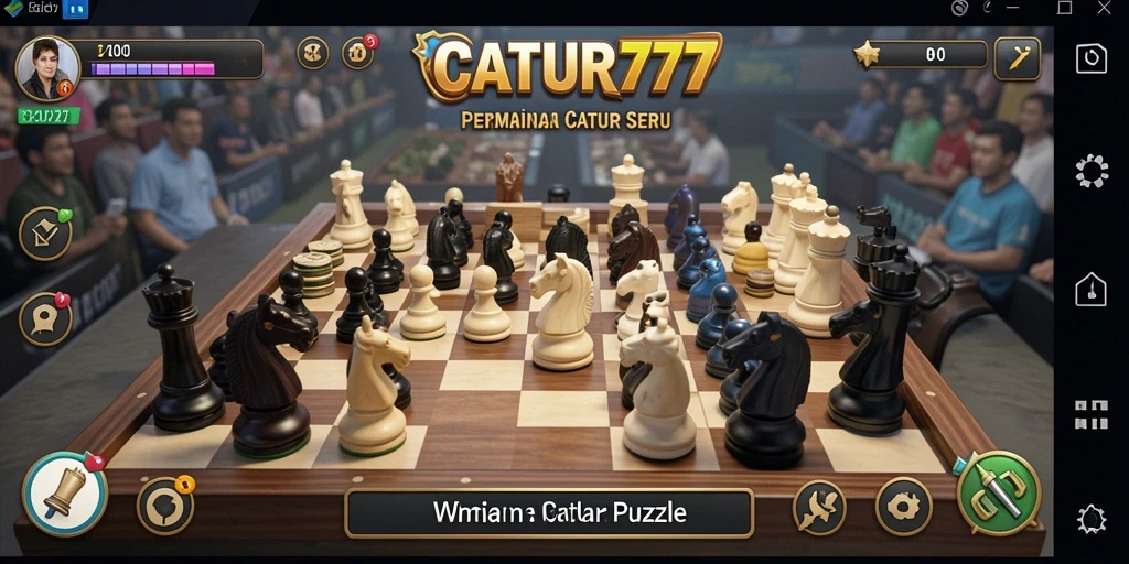 Screenshot menunjukkan pemain berpikir strategi di papan catur.