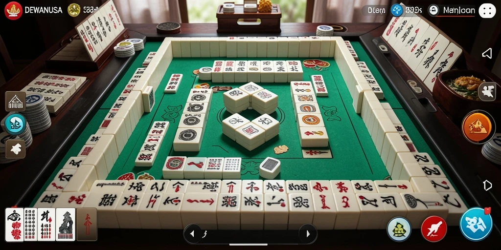 Tampilan gameplay seru DEWANUSA dengan desain Mahjong yang estetik.
