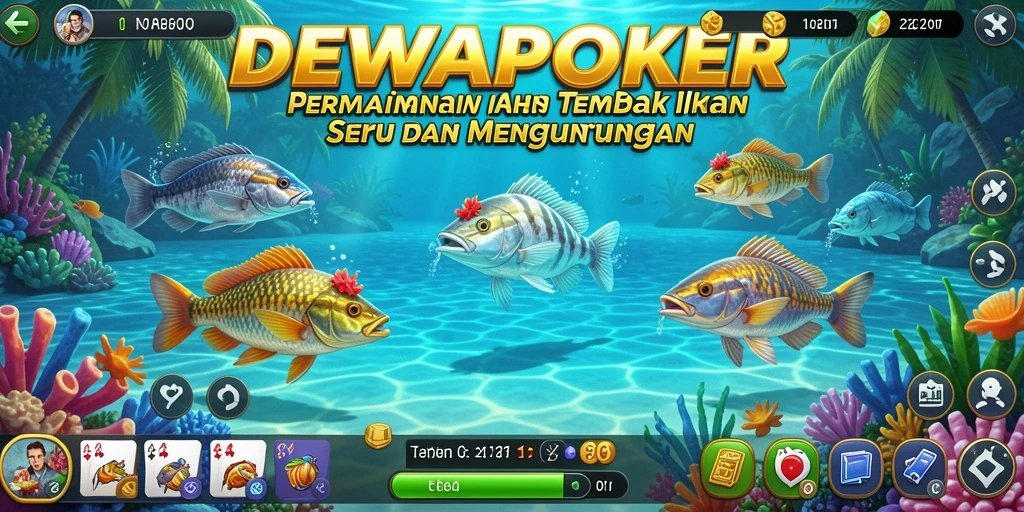 Tampilan gameplay seru dalam DEWAPOKER saat menembak ikan.