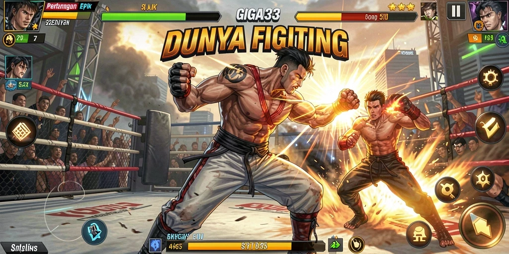 Tampilan seru gameplay GIGA33 yang penuh aksi Fighting.