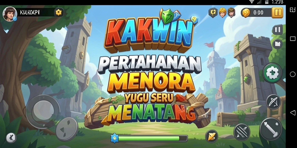 Tampilan gameplay KAKWIN dengan strategi menara yang seru.