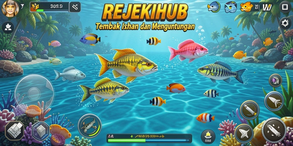 Gameplay seru Tembak Ikan di REJEKIHUB menunjukkan aksi menembak ikan.