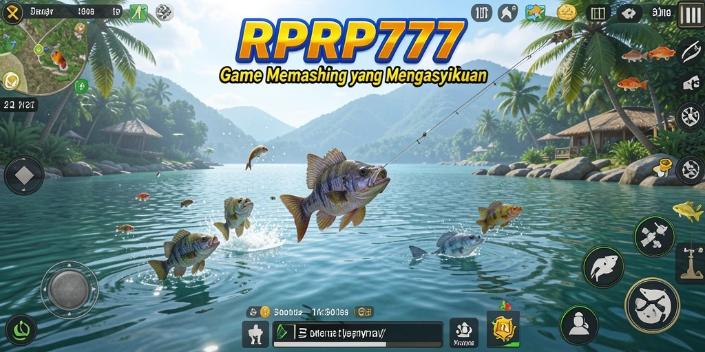 Tampilan gameplay seru RPRP777 dengan berbagai ikan menarik dan lokasi memancing indah.