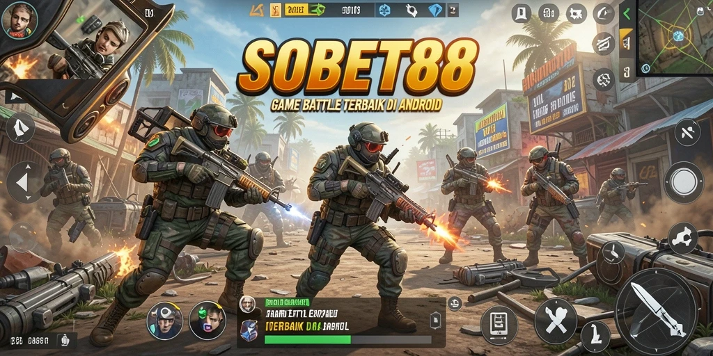 Tangkapan layar utama SOBET88 menampilkan aksi intens dalam Battle Royale.