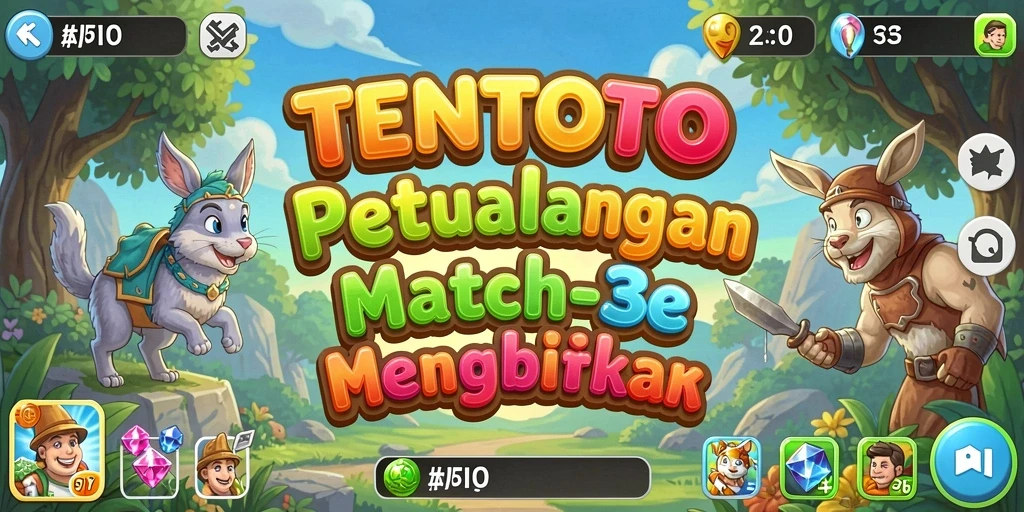 Screenshot TENTOTO menunjukkan gameplay Match-3 yang menarik dan penuh warna.