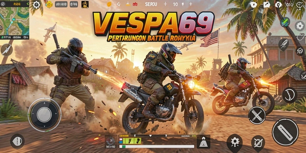 Gameplay VESPA69 yang intens dalam pertempuran Battle Royale.